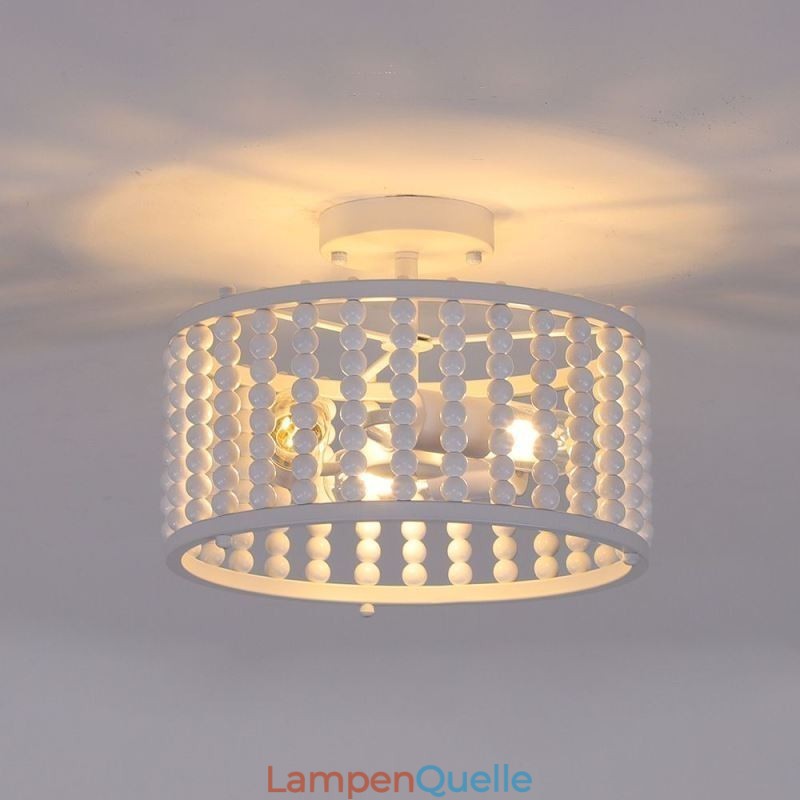 3-Licht-Deckenbeleuchtung Holzperlen Deckenlampe Foyer