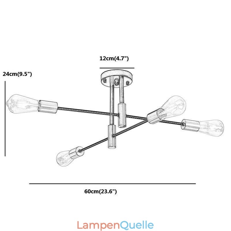 4 Lichter Schwarz Sputnik Kronleuchter Mid Century Semi Flush Mount Deckenleuchte