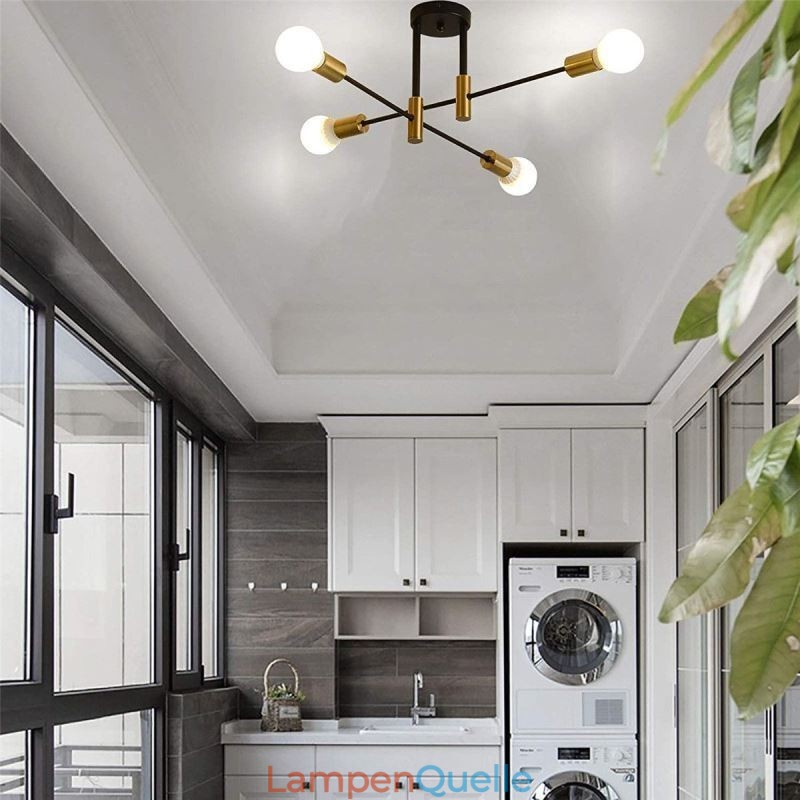 4 Lichter Schwarz Sputnik Kronleuchter Mid Century Semi Flush Mount Deckenleuchte