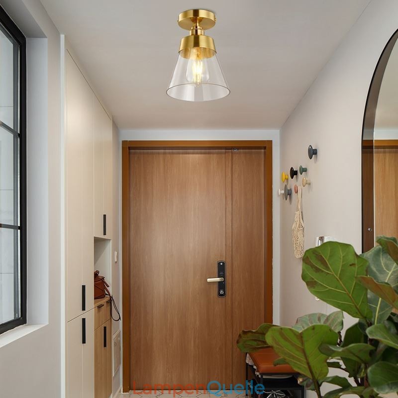 Moderne Deckenleuchte aus Glas, 1 Licht, Messing-Finish
