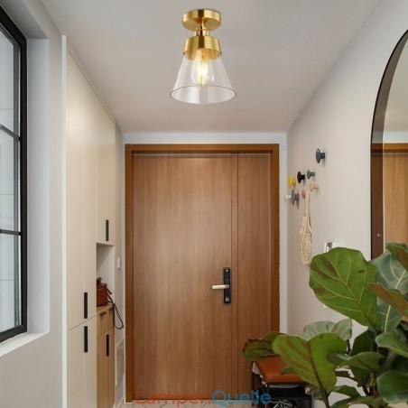 Moderne Deckenleuchte aus Glas, 1 Licht, Messing-Finish Moderne Deckenleuchte aus Glas, 1 Licht, Messing-Finish