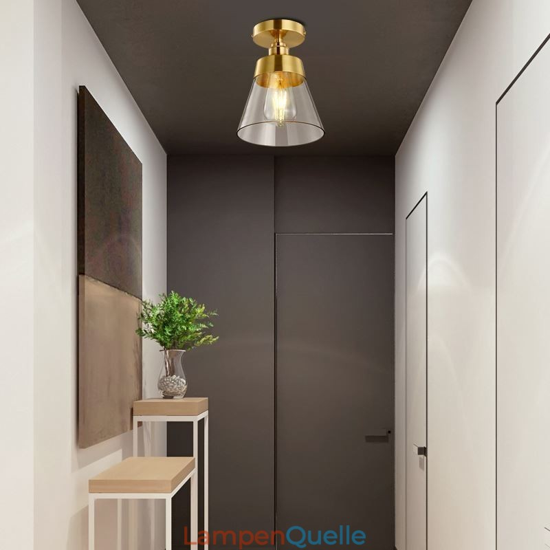 Moderne Deckenleuchte aus Glas, 1 Licht, Messing-Finish