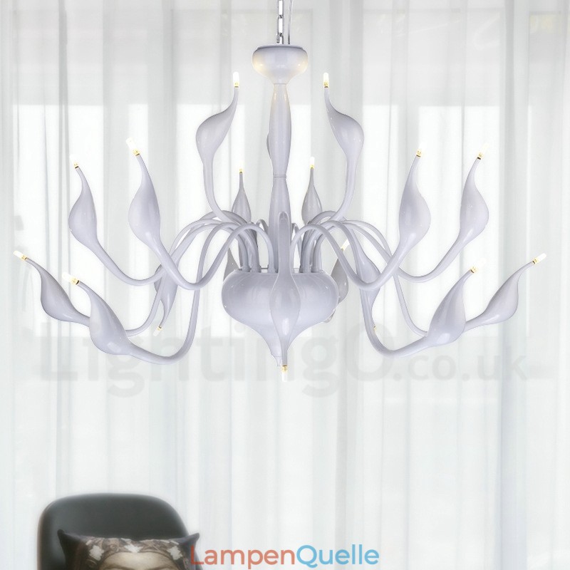 18 Lichter Edelstahl Post Modern Swan Kronleuchter Licht G4 Weiß Fertig