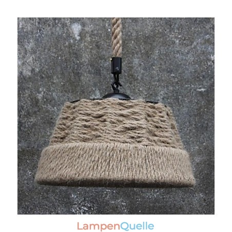 Handgefertigte Kronleuchterlampe aus Hanfseil im Retro-Landhausstil Handgefertigte Kronleuchterlampe aus Hanfseil im Retro-Landhausstil