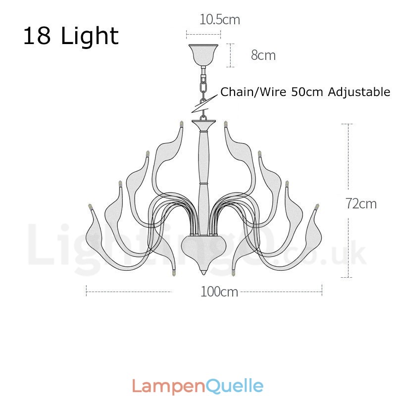 18 Lichter Edelstahl Post Modern Swan Kronleuchter Licht G4 Weiß Fertig