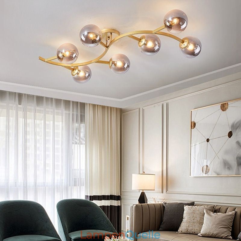 Moderne minimalistische Deckenleuchte mit Glaskugel-Montage im Zweig-Stil