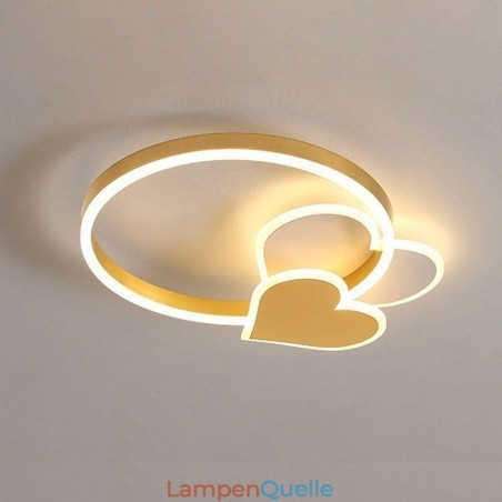 Moderne Deckenleuchte aus Acryl mit goldenem Doppelherz Moderne Deckenleuchte aus Acryl mit goldenem Doppelherz