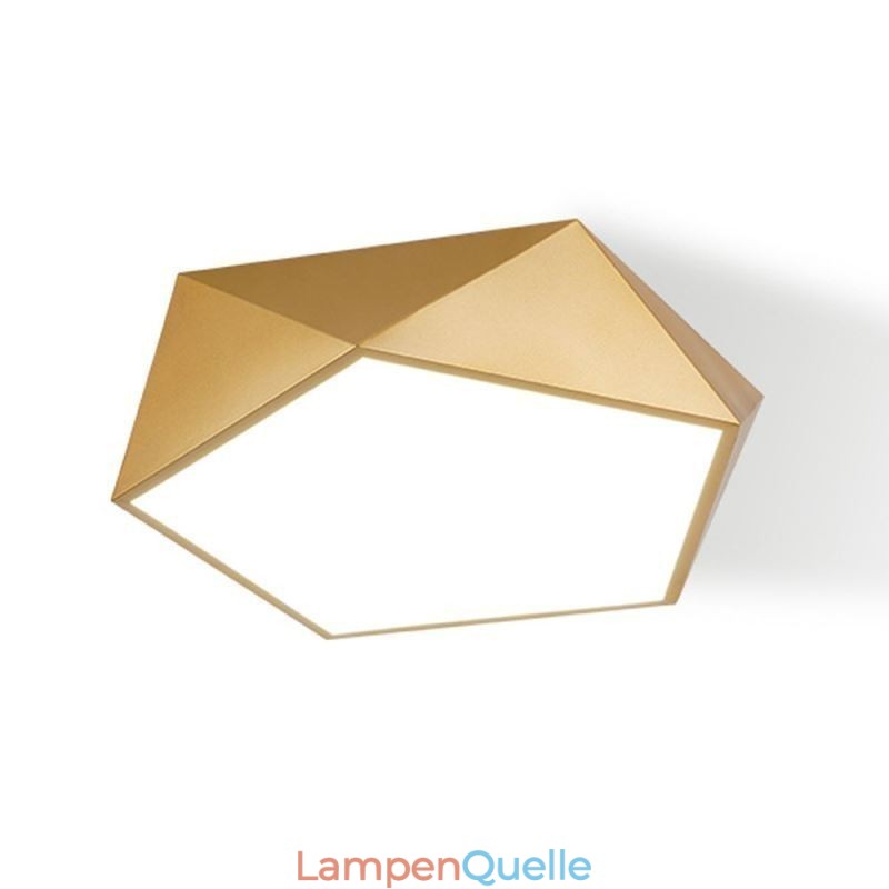 Goldfarbene, geometrische Deckenleuchte aus Acryl