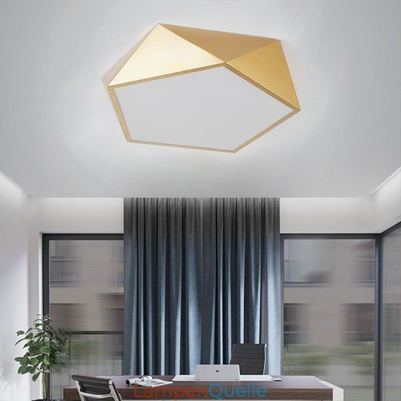Goldfarbene, geometrische Deckenleuchte aus Acryl