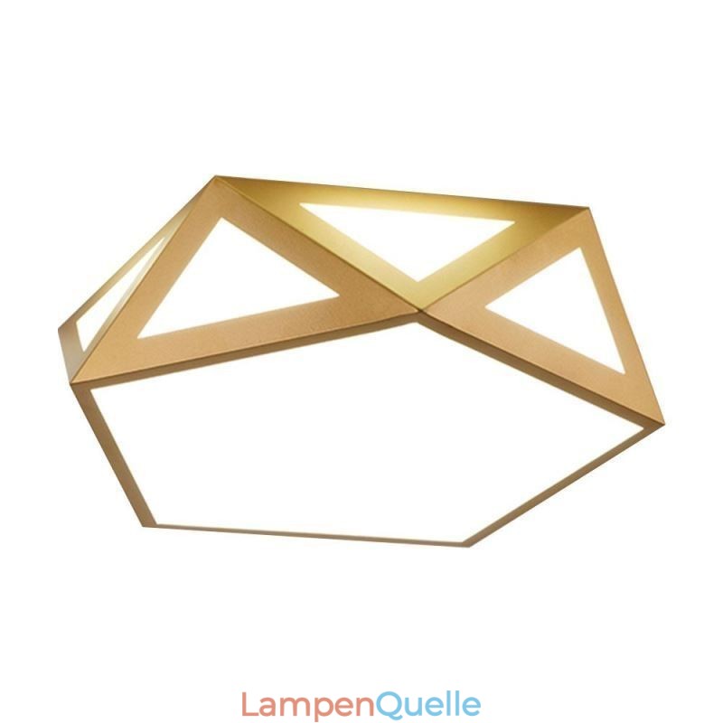 Goldfarbene, geometrische Deckenleuchte aus Acryl