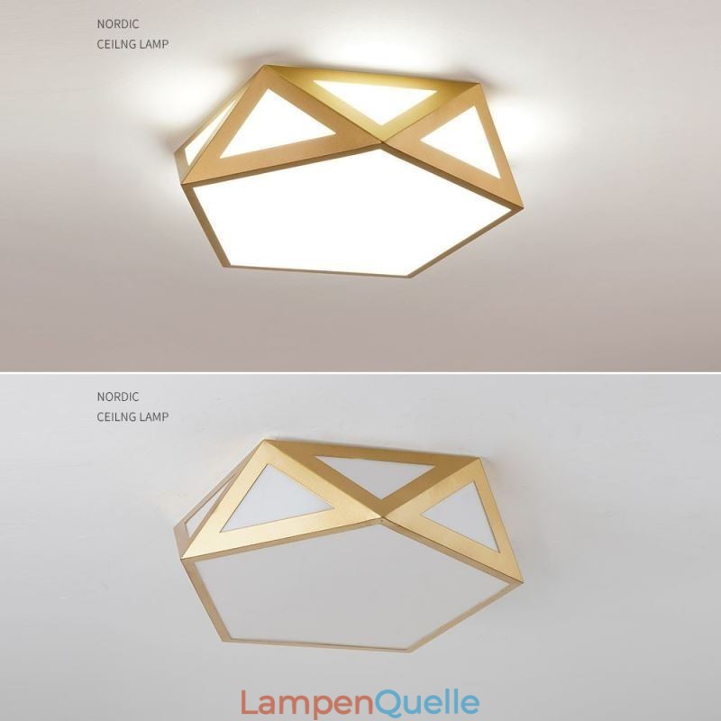 Goldfarbene, geometrische Deckenleuchte aus Acryl