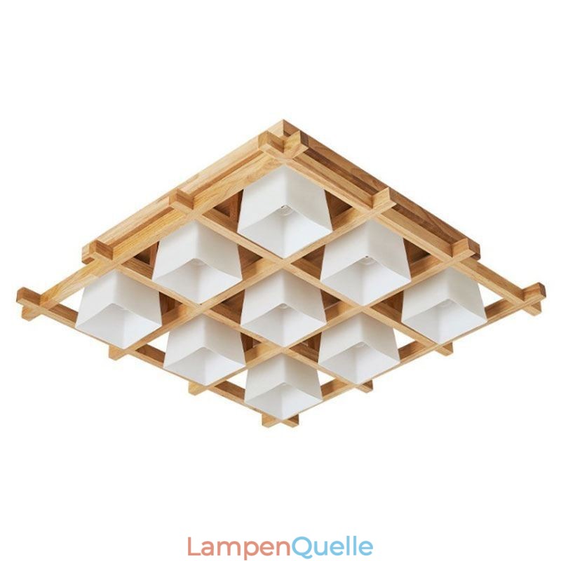 Nordische quadratische Gitter-Deckenleuchte aus Gummiholz
