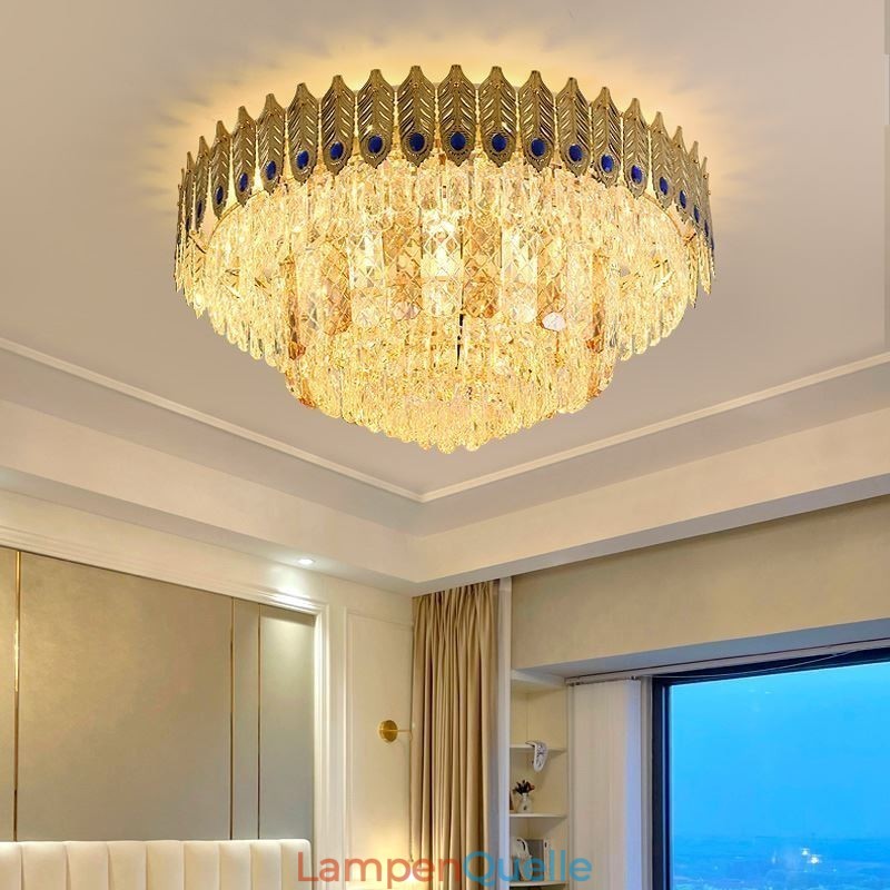Kristall Flush Mount Runde Galvanisierte Phoenix Schwanz Gold Luxus Dekorative Deckenleuchte