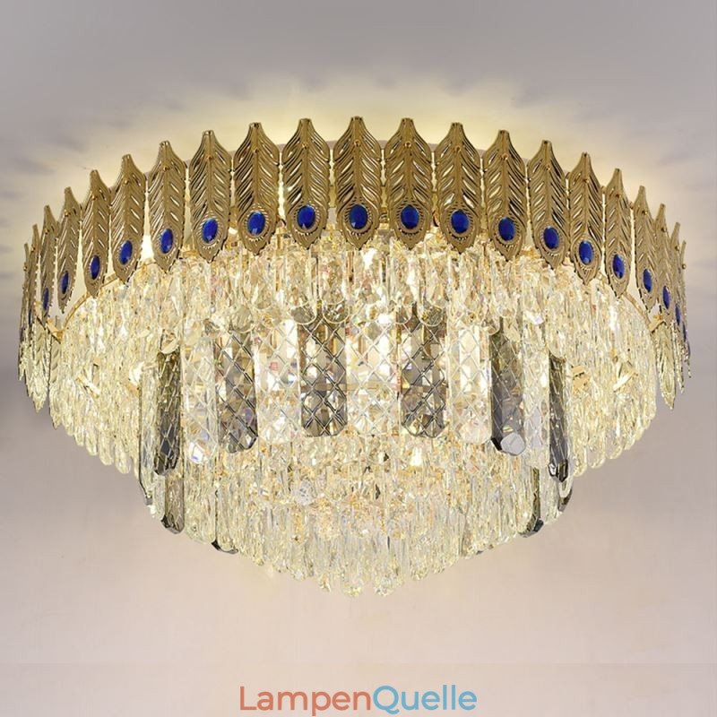 Kristall Flush Mount Runde Galvanisierte Phoenix Schwanz Gold Luxus Dekorative Deckenleuchte