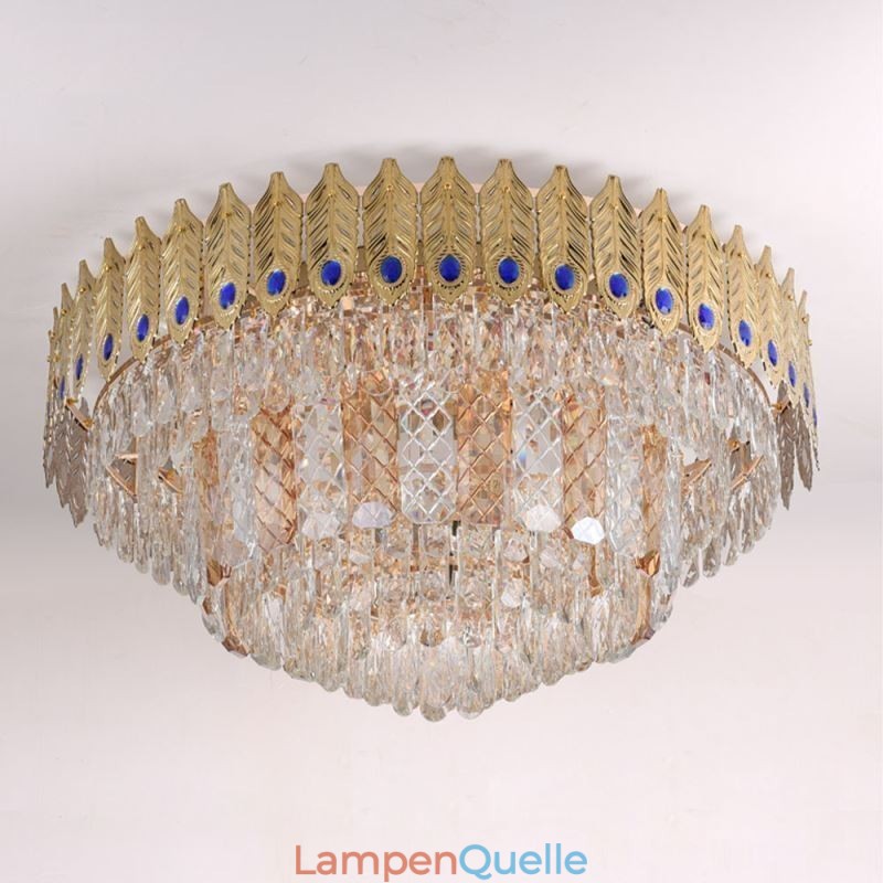 Kristall Flush Mount Runde Galvanisierte Phoenix Schwanz Gold Luxus Dekorative Deckenleuchte