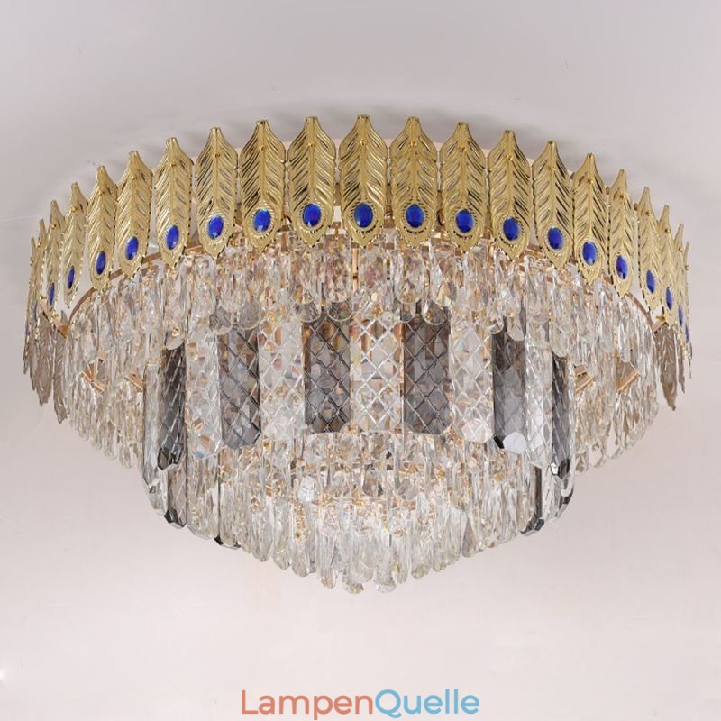 Kristall Flush Mount Runde Galvanisierte Phoenix Schwanz Gold Luxus Dekorative Deckenleuchte