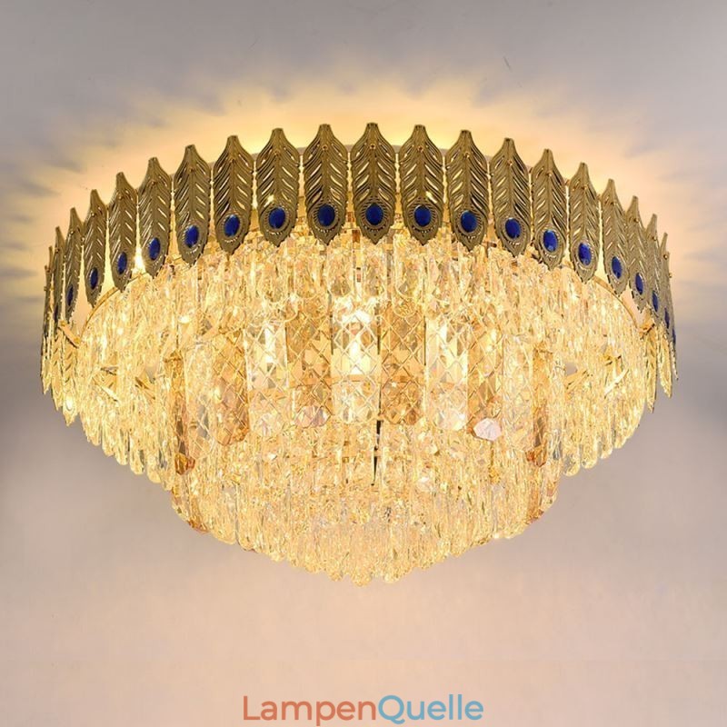 Kristall Flush Mount Runde Galvanisierte Phoenix Schwanz Gold Luxus Dekorative Deckenleuchte