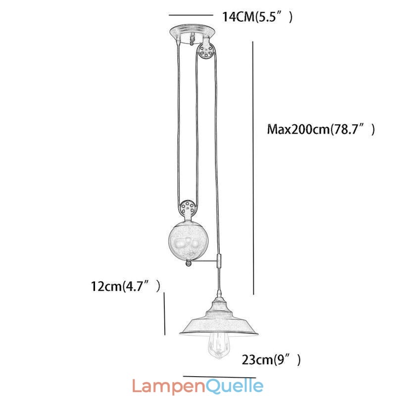 Industrielle Bauernhaus Pulley Pendelleuchte Versenkbares Design Einstellbare Höhe