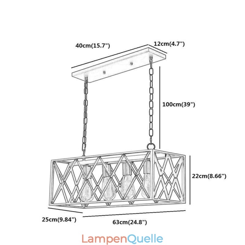 Rustikale rechteckige Pendelleuchte 4-flammig Bauernhaus Hängeleuchte