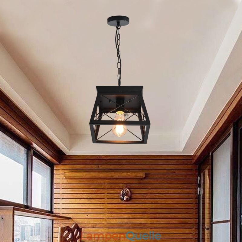Vintage Trapezförmige Pendelleuchte Metall Schwarz Deckenleuchte