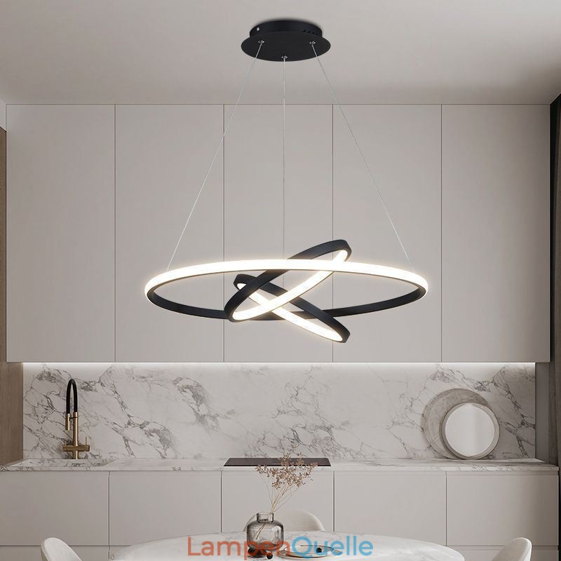 Moderner Kronleuchter, dimmbare Pendelleuchte mit 3 Ringen