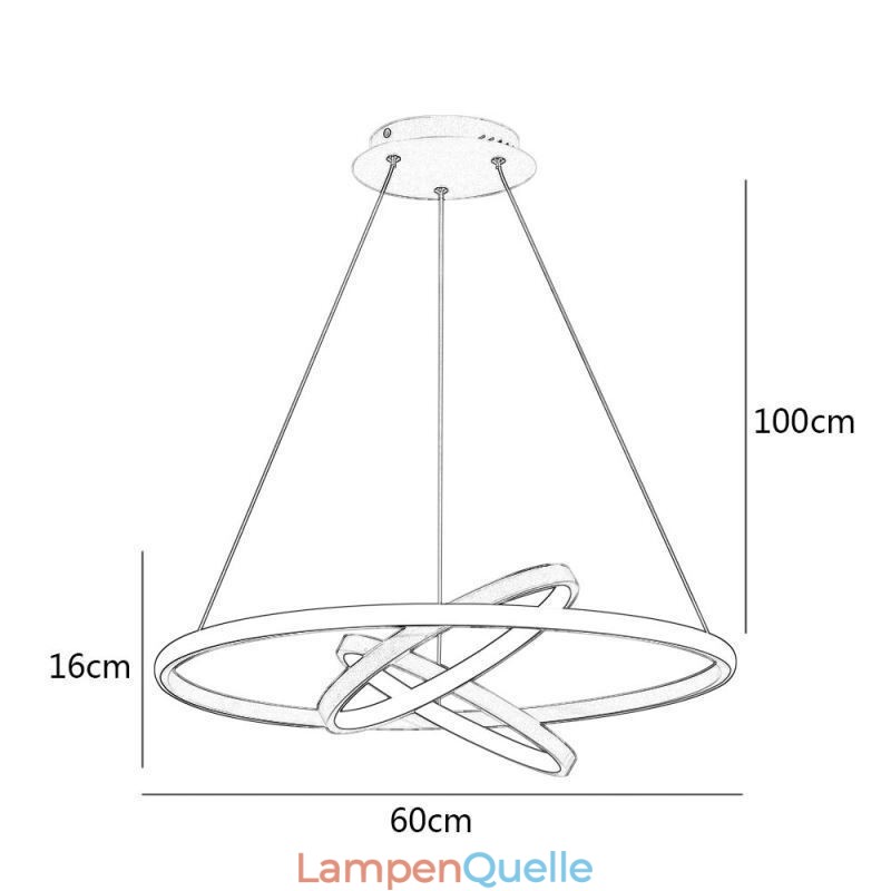 Moderner Kronleuchter, dimmbare Pendelleuchte mit 3 Ringen