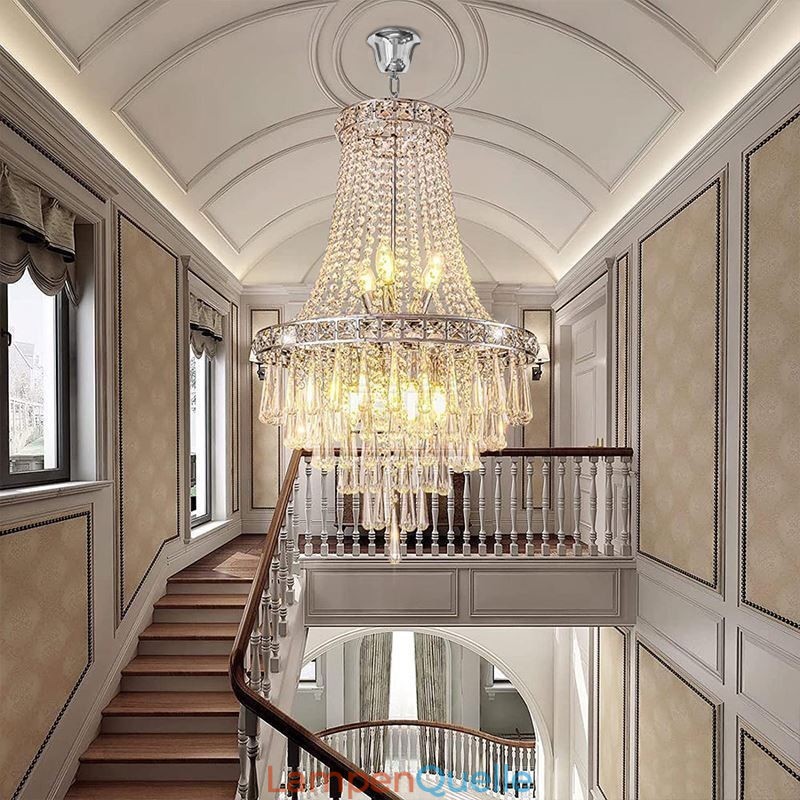 Moderne Kristall Kronleuchter Zeitgenössische Elegante Deckenleuchte Duplex Treppe