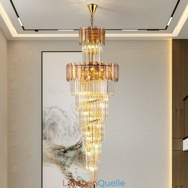 Konische Kristall-Pendelleuchte, luxuriöse, dekorative Duplex-Deckenleuchte