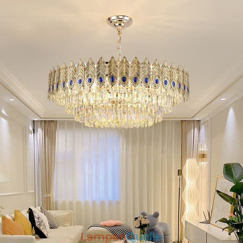 Goldene Feder Kristall Pendelleuchte Duplex Dekorative Deckenleuchte