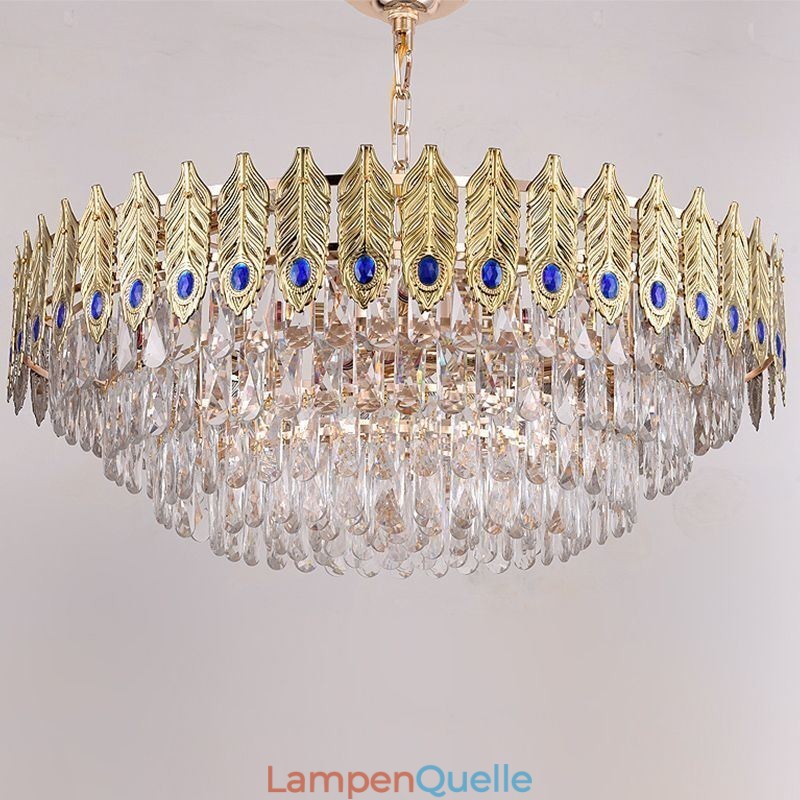 Goldene Feder Kristall Pendelleuchte Duplex Dekorative Deckenleuchte