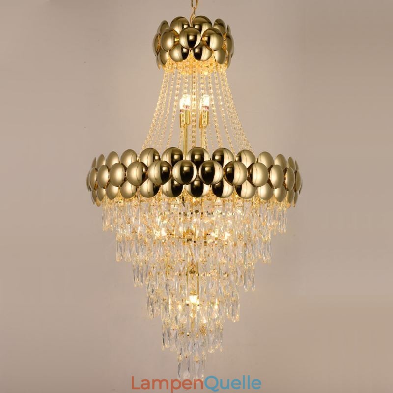 Kristall Pendelleuchte Galvanisiertes Gold Duplex Luxus Dekorative Deckenleuchte 80cm