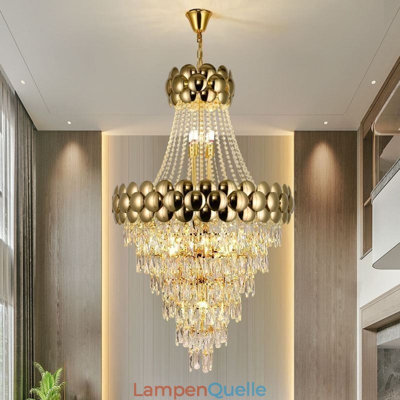 Kristall Pendelleuchte Galvanisiertes Gold Duplex Luxus Dekorative Deckenleuchte 80cm