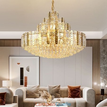 Kristall-Pendelleuchte 4. Etage Luxus-Dekrative Deckenleuchte mit goldenem Hohleisenblech Kristall-Pendelleuchte 4. Etage Luxus-Dekrative Deckenleuchte mit goldenem Hohleisenblech