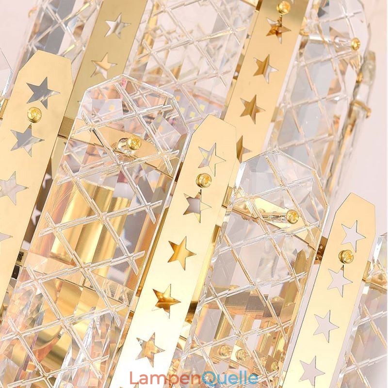 Kristall-Pendelleuchte 4. Etage Luxus-Dekrative Deckenleuchte mit goldenem Hohleisenblech