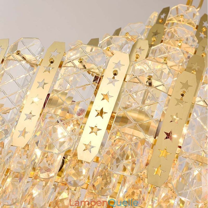 Kristall-Pendelleuchte 4. Etage Luxus-Dekrative Deckenleuchte mit goldenem Hohleisenblech