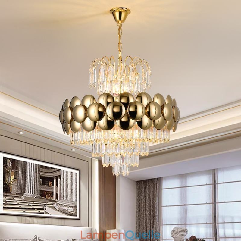 Kristall Pendelleuchte Galvanisiertes Gold Luxus Dekorative Deckenleuchte 60cm