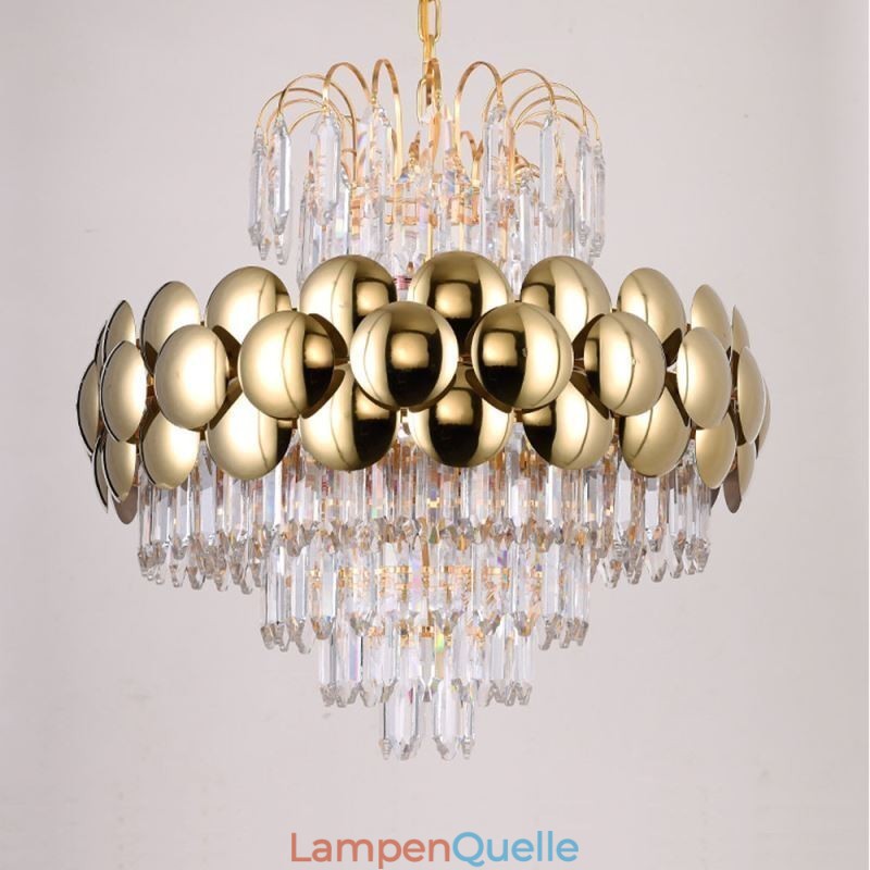 Kristall Pendelleuchte Galvanisiertes Gold Luxus Dekorative Deckenleuchte 60cm