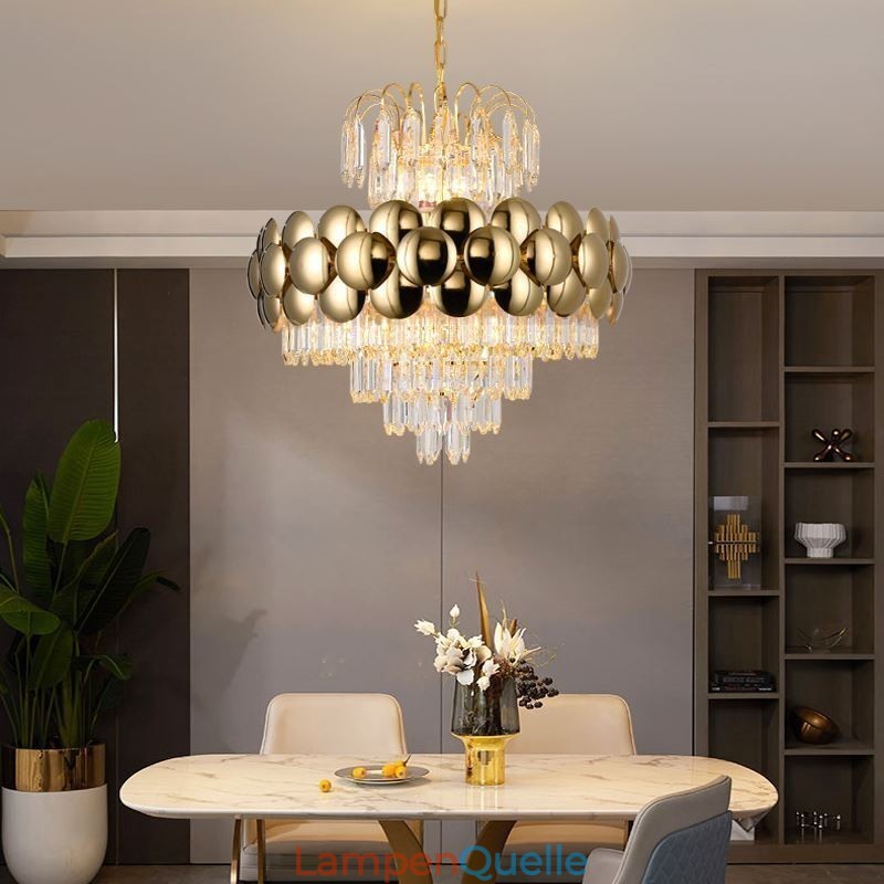 Kristall Pendelleuchte Galvanisiertes Gold Luxus Dekorative Deckenleuchte 60cm