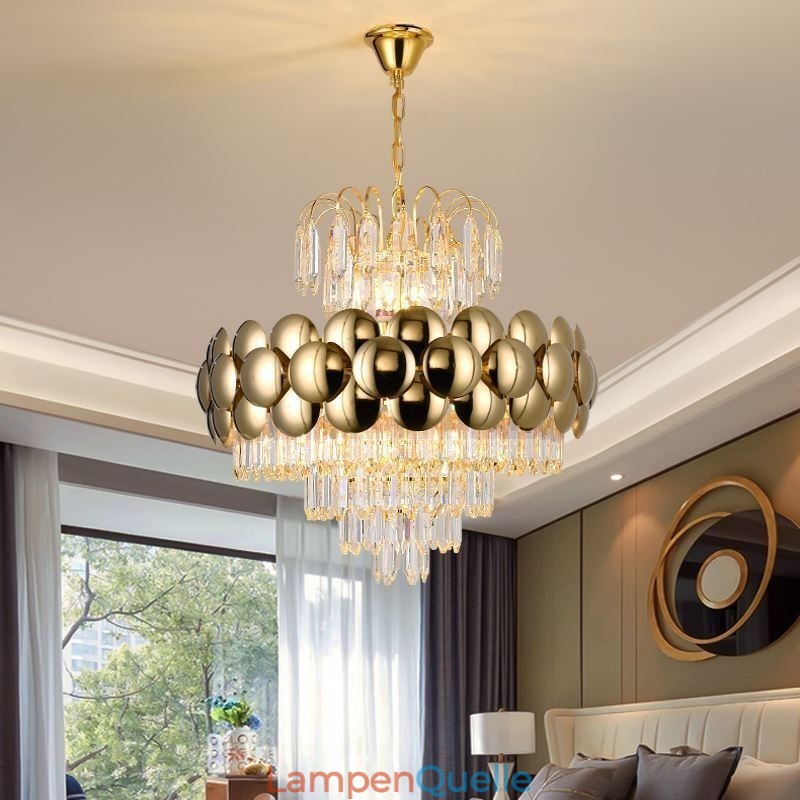 Kristall Pendelleuchte Galvanisiertes Gold Luxus Dekorative Deckenleuchte 60cm
