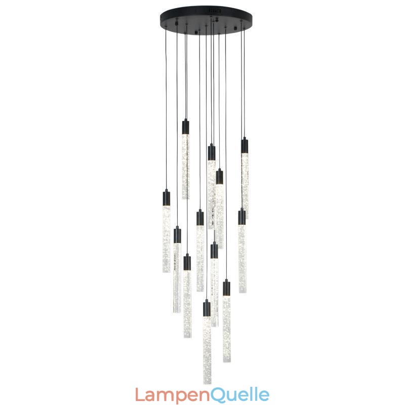Pendelleuchte, schwarze Kristallsäule, Cluster-Deckenleuchte