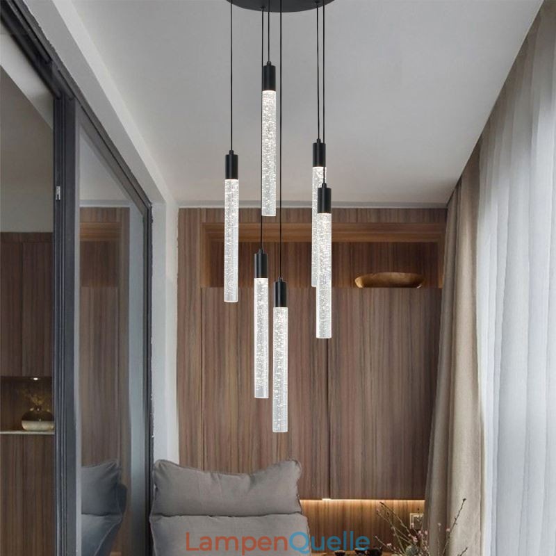 Pendelleuchte, schwarze Kristallsäule, Cluster-Deckenleuchte
