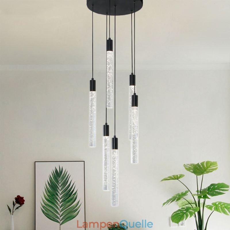 Pendelleuchte, schwarze Kristallsäule, Cluster-Deckenleuchte