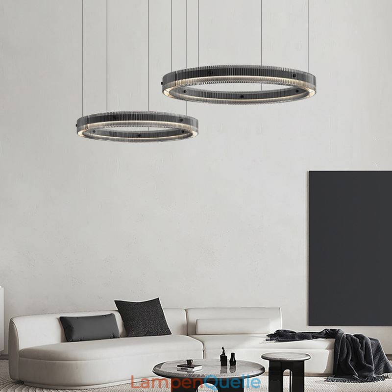 Pendelleuchte 60+80CM Doppelkreis Glas Deckenleuchte Stufenlos Dimmbar Mit Fernbedienung