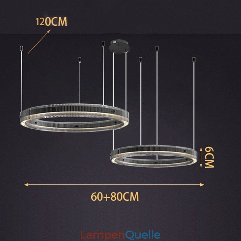 Pendelleuchte 60+80CM Doppelkreis Glas Deckenleuchte Stufenlos Dimmbar Mit Fernbedienung