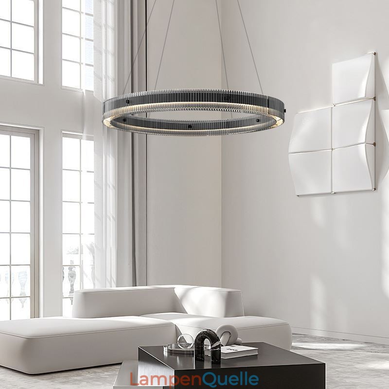 Glas Pendelleuchte 60 80CM Kreis Deckenleuchte Stufenlos Dimmbar Mit Fernbedienung