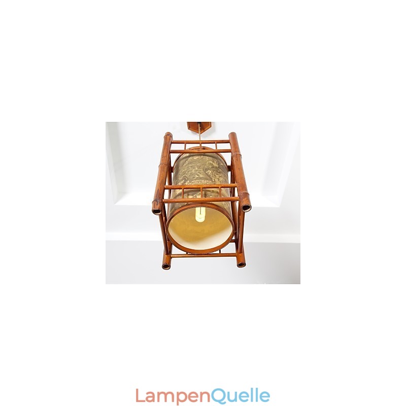 Retro Laterne Holz Bambus Kronleuchter