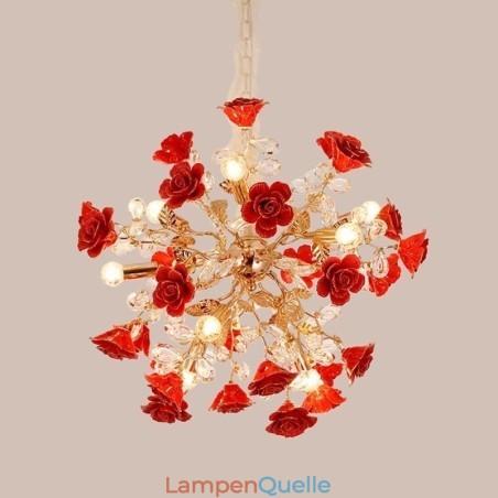 Luxus Pendelleuchte Keramik Rote Blume Kronleuchter Luxus Pendelleuchte Keramik Rote Blume Kronleuchter