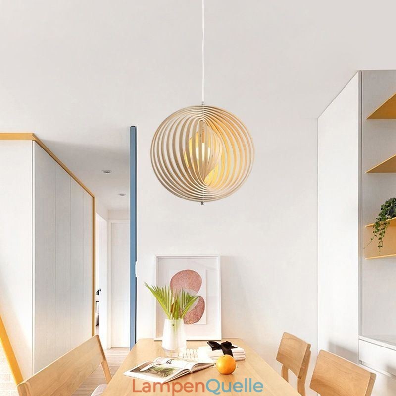 Moderne runde Kugel-Kronleuchter-Pendelleuchte aus Lindenholz