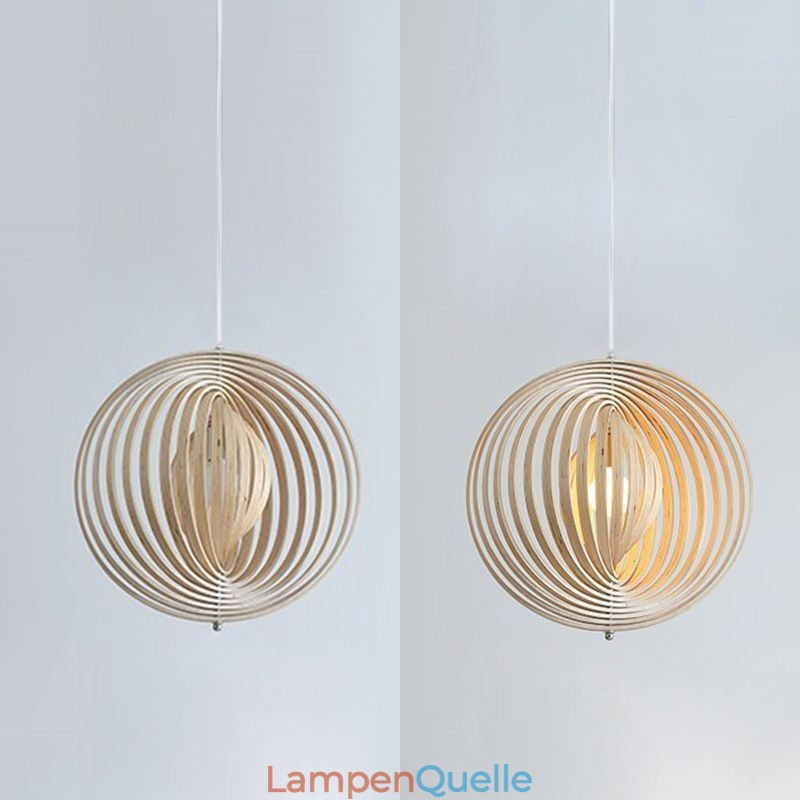 Moderne runde Kugel-Kronleuchter-Pendelleuchte aus Lindenholz
