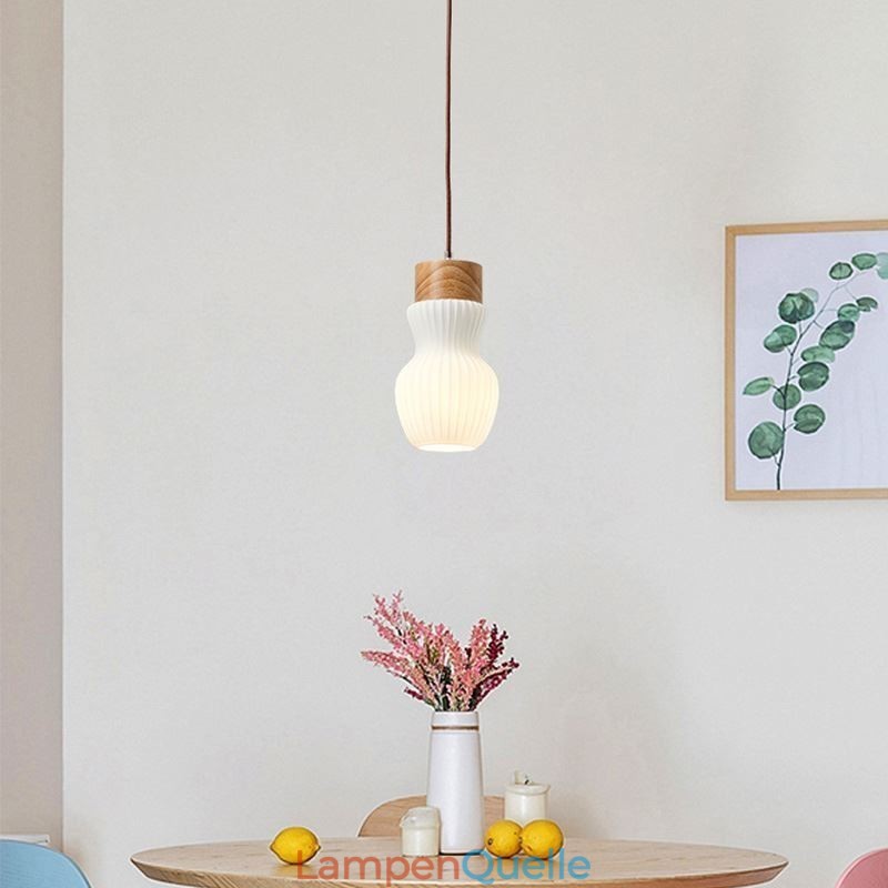 Japanische Holz Pendelleuchte Glaskessel Hängeleuchte